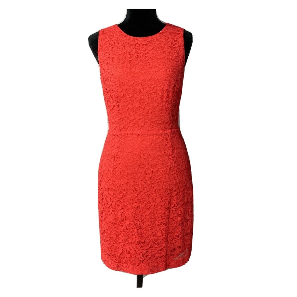 Barneys NY COOP Dress 6 Red‎ Lace Sheath Peekaboo Back Sexy Party Lined WOW
